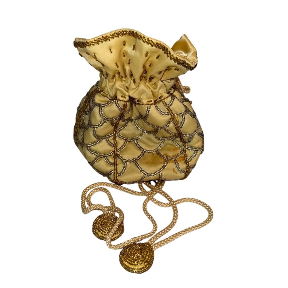 MAGID beaded detail vintage inspired drawstring closure round purse